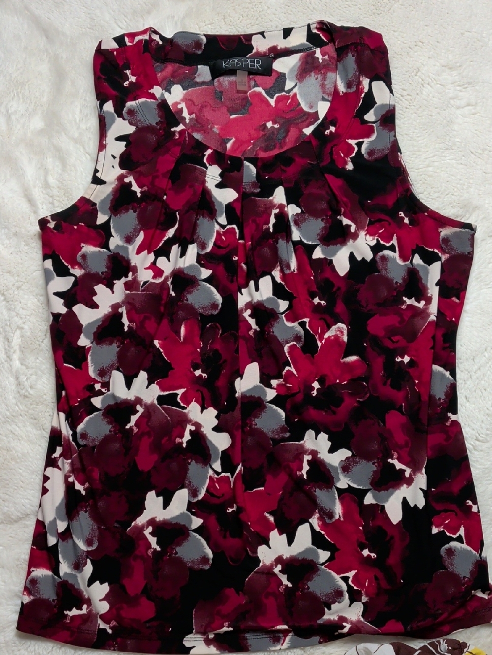 Kasper Sleeveless Floral Shell Top - Burgundy, Black, Gray, White